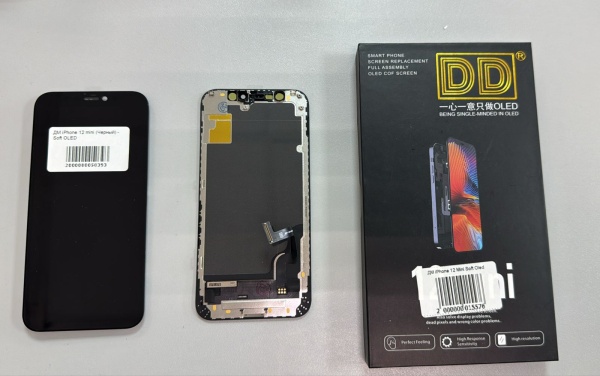 Дисплей в сборе с тачскрином для iPhone 12 Mini (Черный) - Soft Oled